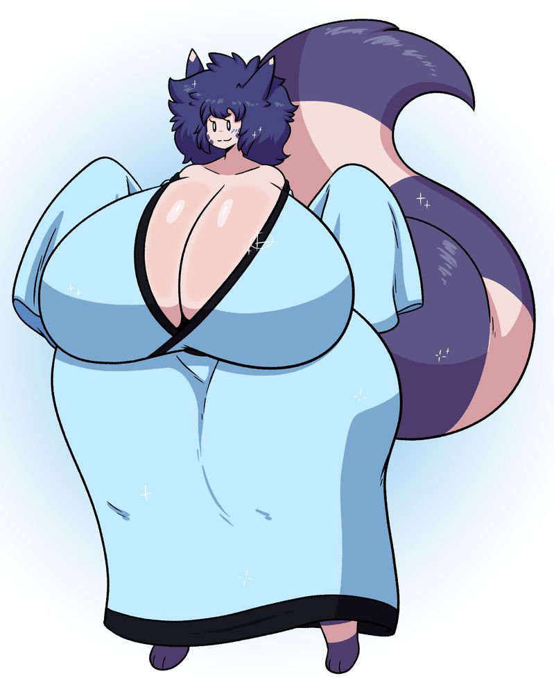 A large furret woman in a long Japanese styled dress. She has blue hair, blue striped tail, is extremely voluptuous, and is a Japanese demon known as a Yuki-Onna.
Drawn by Shiny, OC is mine!
