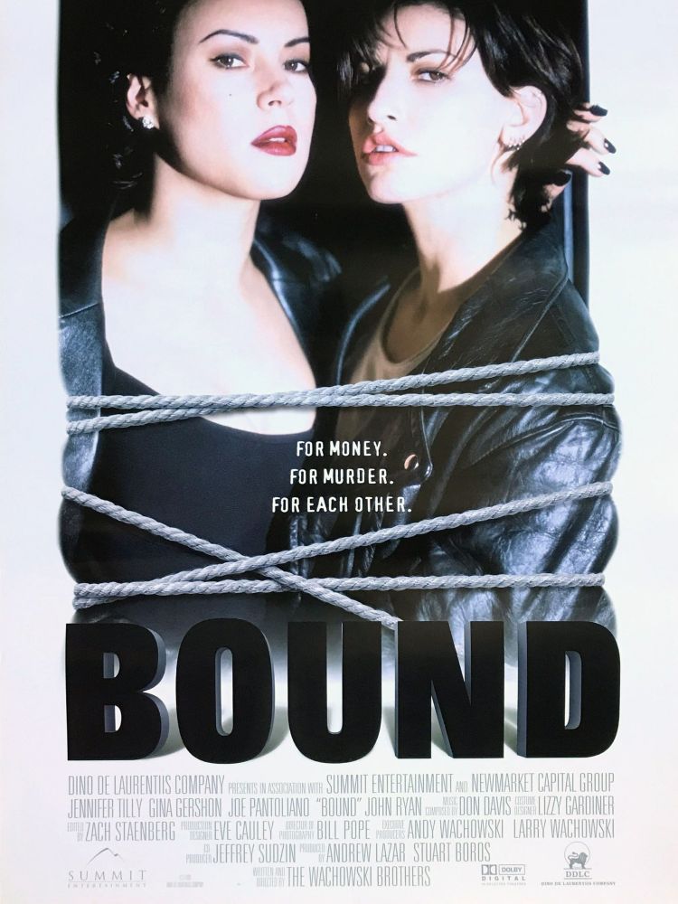 Movie poster for the 1996 film Bound, starring Gina Gershon and Jennifer Tilly.