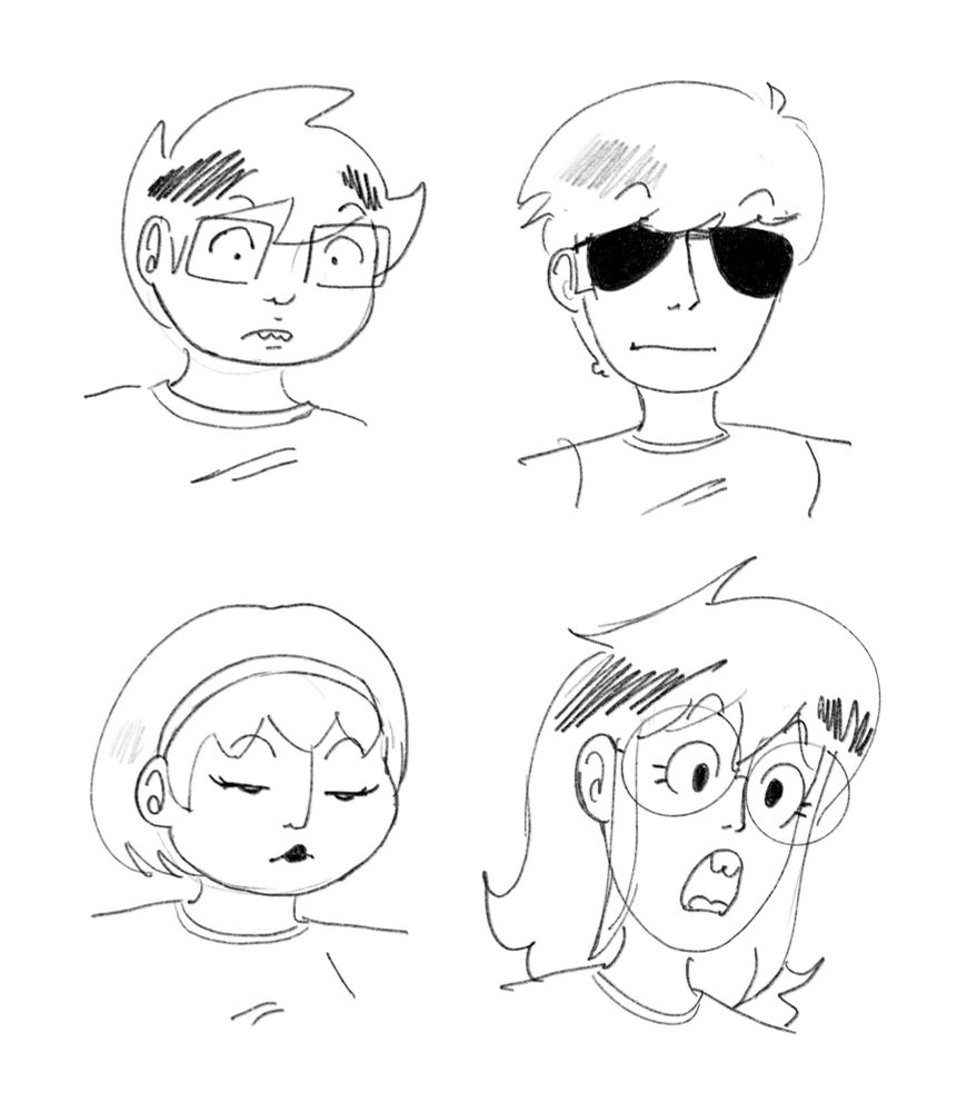 A digital sketch of all four beta Homestuck kids with various shocked or skeptical expressions.