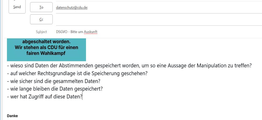 screenshot der Anfrage an den Datenschutzbeauftragten der CDI