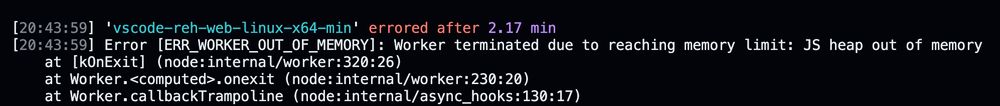 Screenshot of node running into its JS heap memory limit