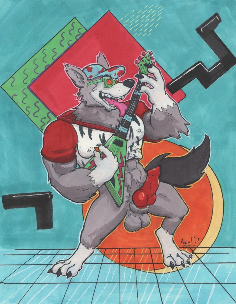 Alcohol marker and ink drawing of wolfthorne, rocking out indeed with his cock out