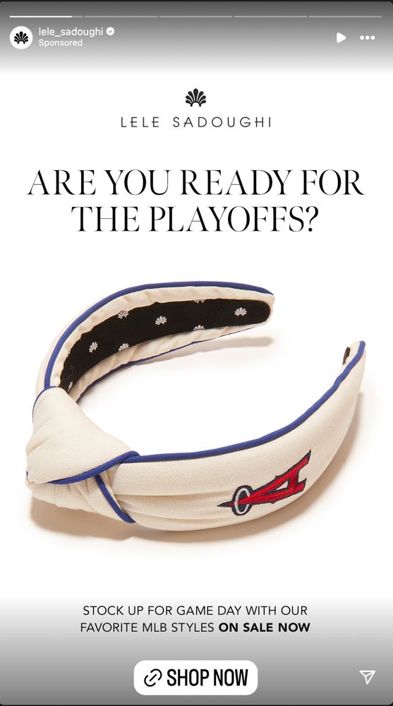 Instagram ad for a company selling MLB team headbands, featuring a Los Angeles Angels headband and the text "Are you ready of the playoffs?" The Angels are very much not ready for the playoffs.