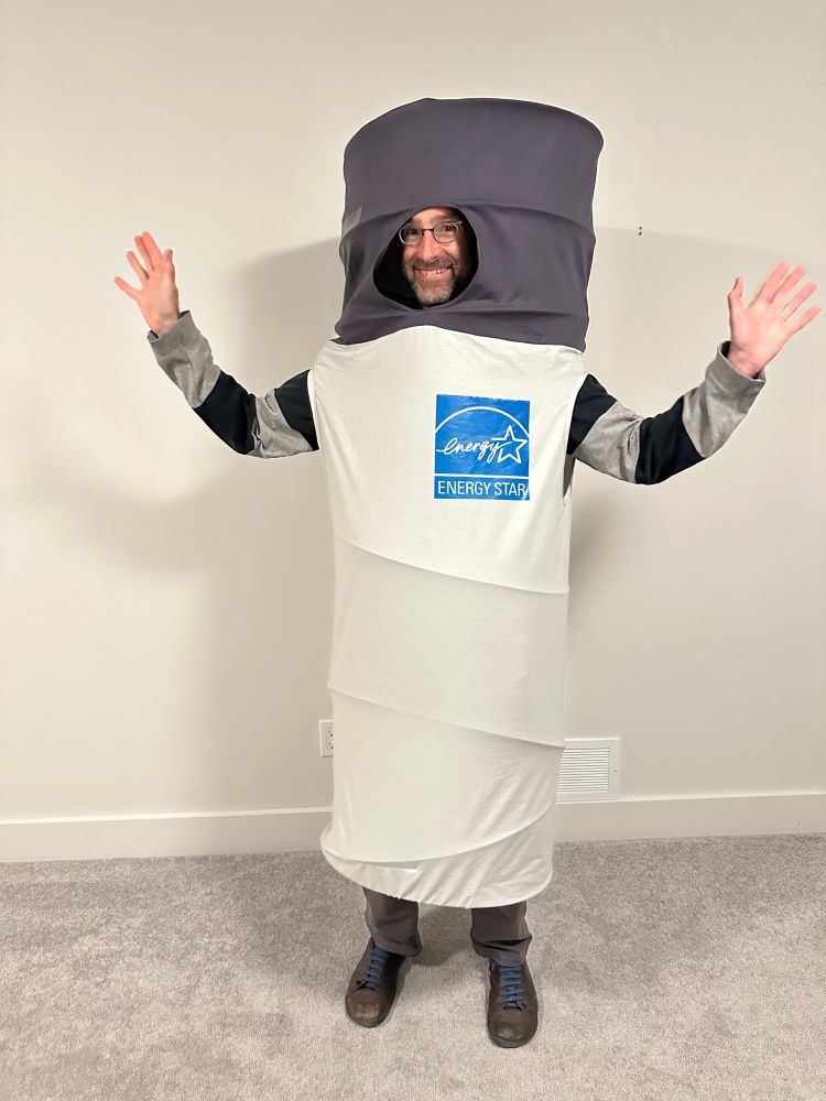 electric heat pump water heater Halloween costume

A big cylinder with an energy star logo on it.