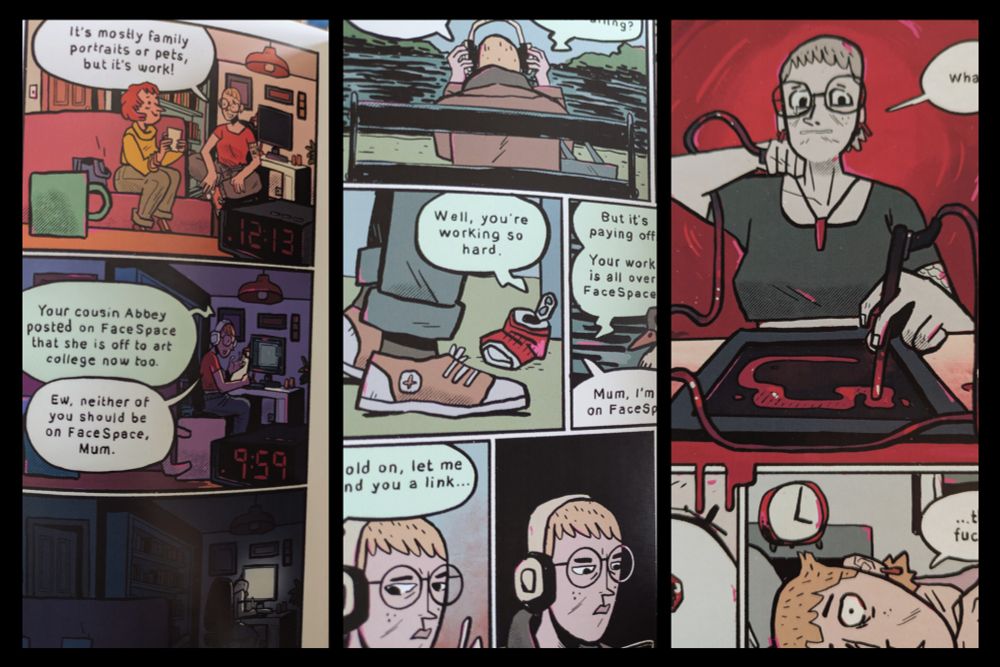 A layout of pages from The Feed, a short horror comic 