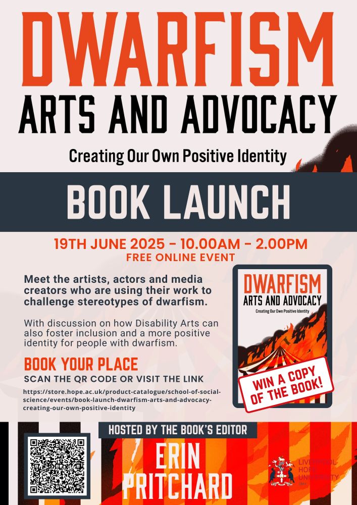 Dwarfism Arts and Advocacy, Creating our Own Positive Identity.
Book Launch
19th June 2024 10am-2pm
Free online event
Meet the artists, actors and media creators who are using their work to challenge stereotypes of dwarfism.
With discussion on how Disability Arts can also foster inclusion and a more positive identity for people with dwarfism.
Book your place.