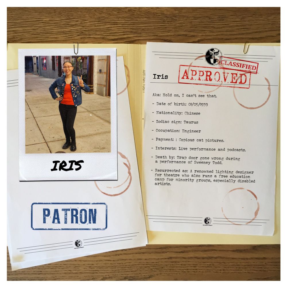 A photo of an open file folder containing a photo of me and information on the other side about my fake death. 