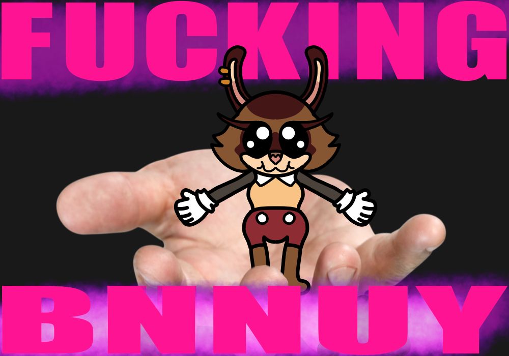 Lil Cookie Butter, standing on the palm of a hand
Text reads: FUCKING BNNUY