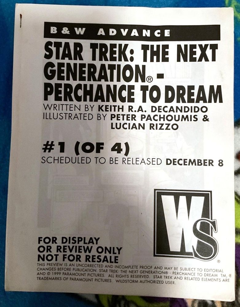 Wildstorm Comics b&w advance preview of Star Trek: The Next Generation - Perchance to Dream written by Keith R.A. DeCandido
