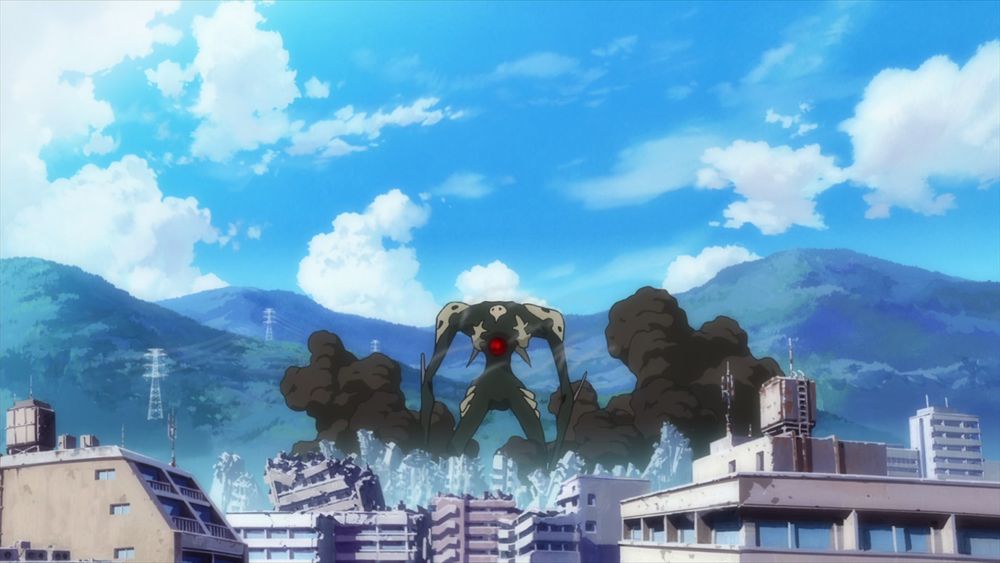 Sachiel standing in the middle of the city