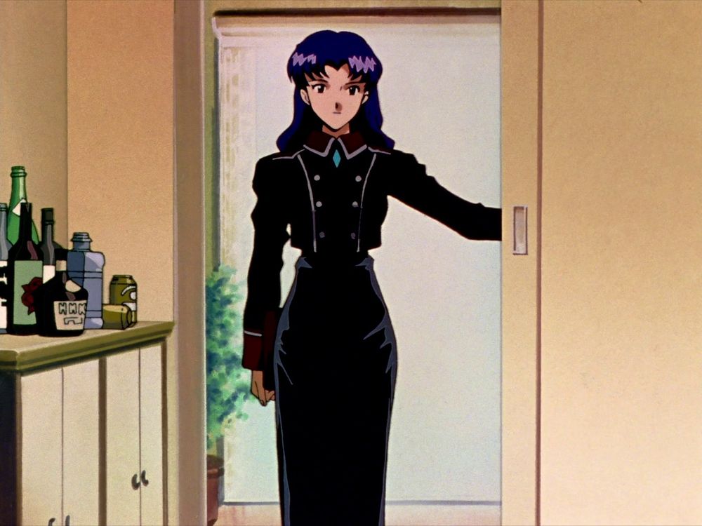Misato wearing a formal outfit