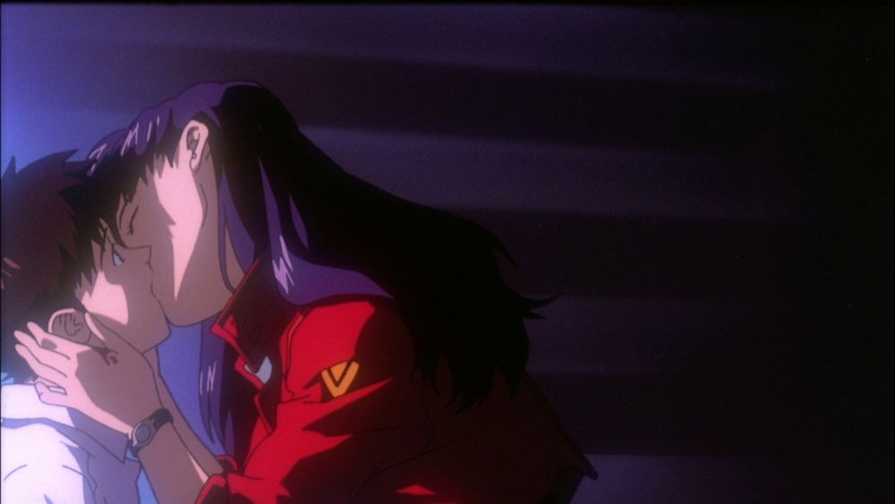 Misato kissing Shinji