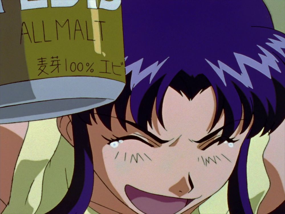 Misato very satisfied by her beer