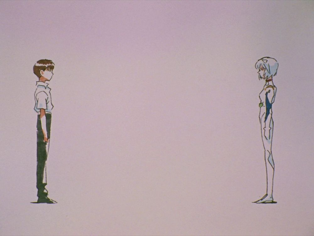 Shinji and Rei facing each other