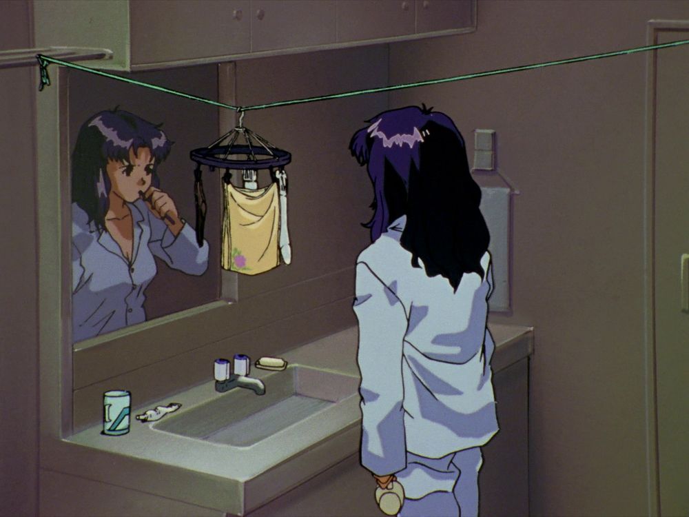 Misato brushing her teeth