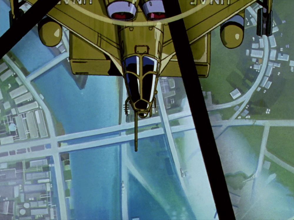 A top down view of a military helicopter