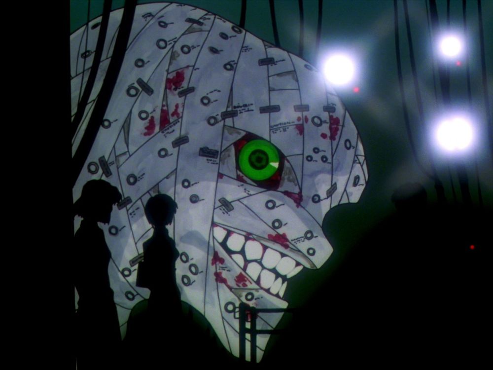 Ritsuko and Maya near the bandaged Unit 01