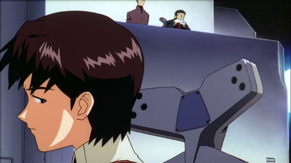 Maya looking over her shoulder while Fuyutsuki and Gendo do their usual thing