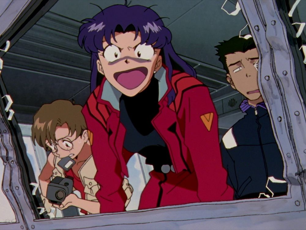 Misato looking shocked to see Kaji leaving