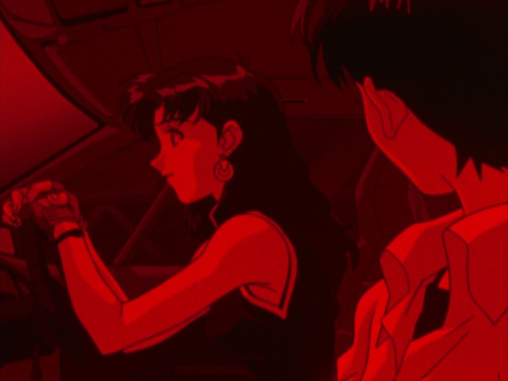 Shinji looking at Misato