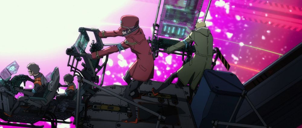 Misato and Ritsuko on the bridge of the AAA Wunder in battle