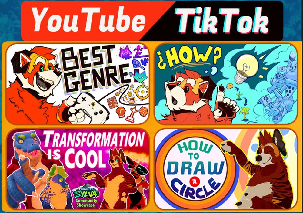 Screenshot of 4 thumbnails from purekoor's youtube channel. best video game genre, how to come up with ideas, transformation is cool, and how to draw a circle