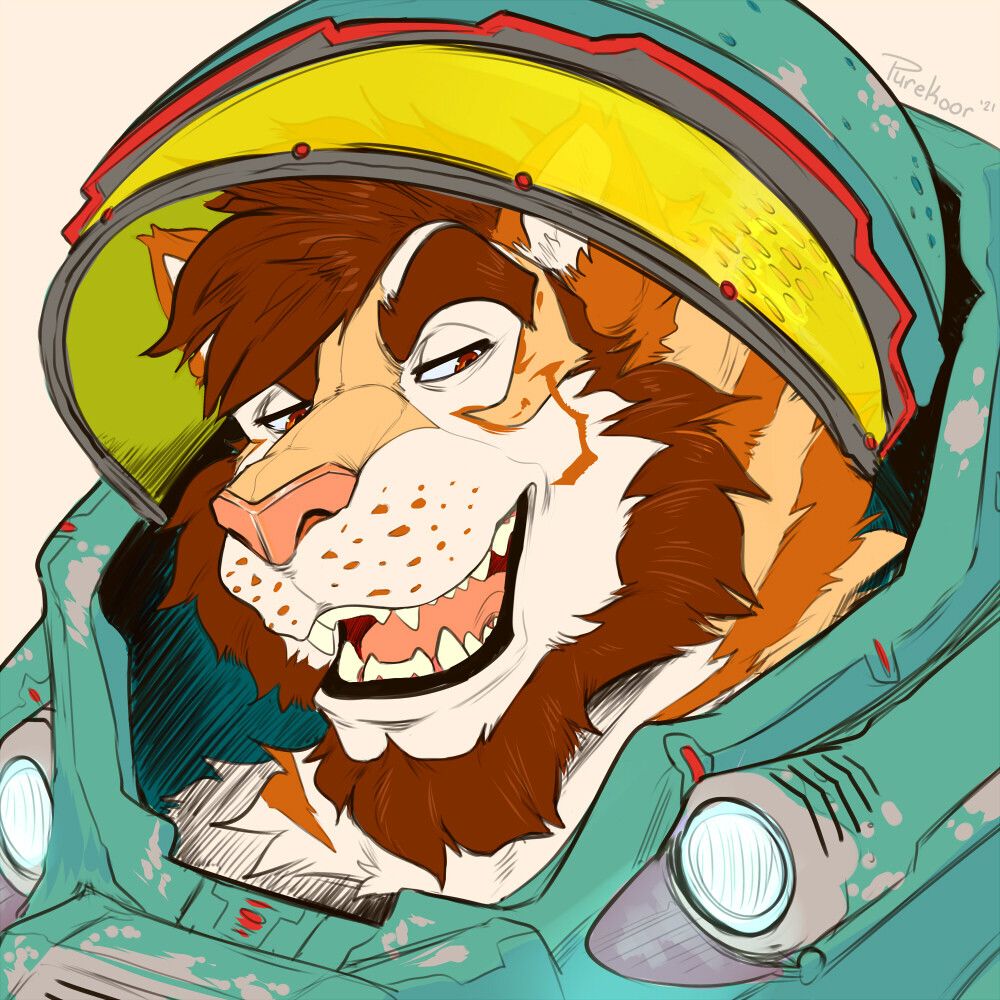 Digital drawing of a starcraft teal green space marine suit in which toffee the anthro tiger is wearing.