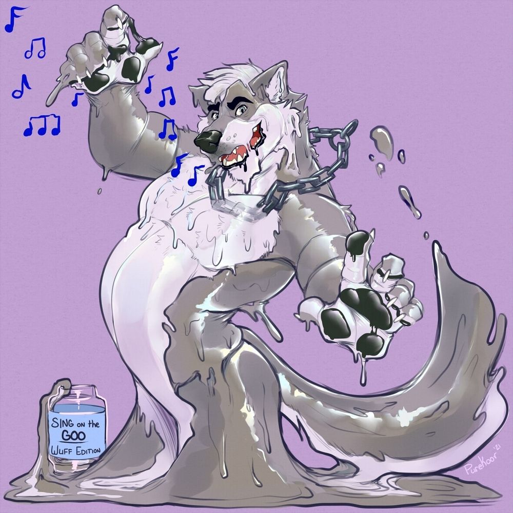 Vince the anthro wolf coming out of the "sing on the GO-O wuff edition", singing you a song. He's very goopy even to the point of his chain necklace going inside him