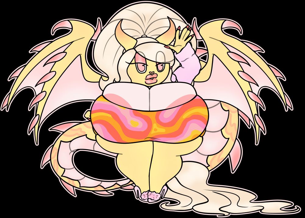 Porshia the dragon with "large" tiddies, which is her real size (she/her)