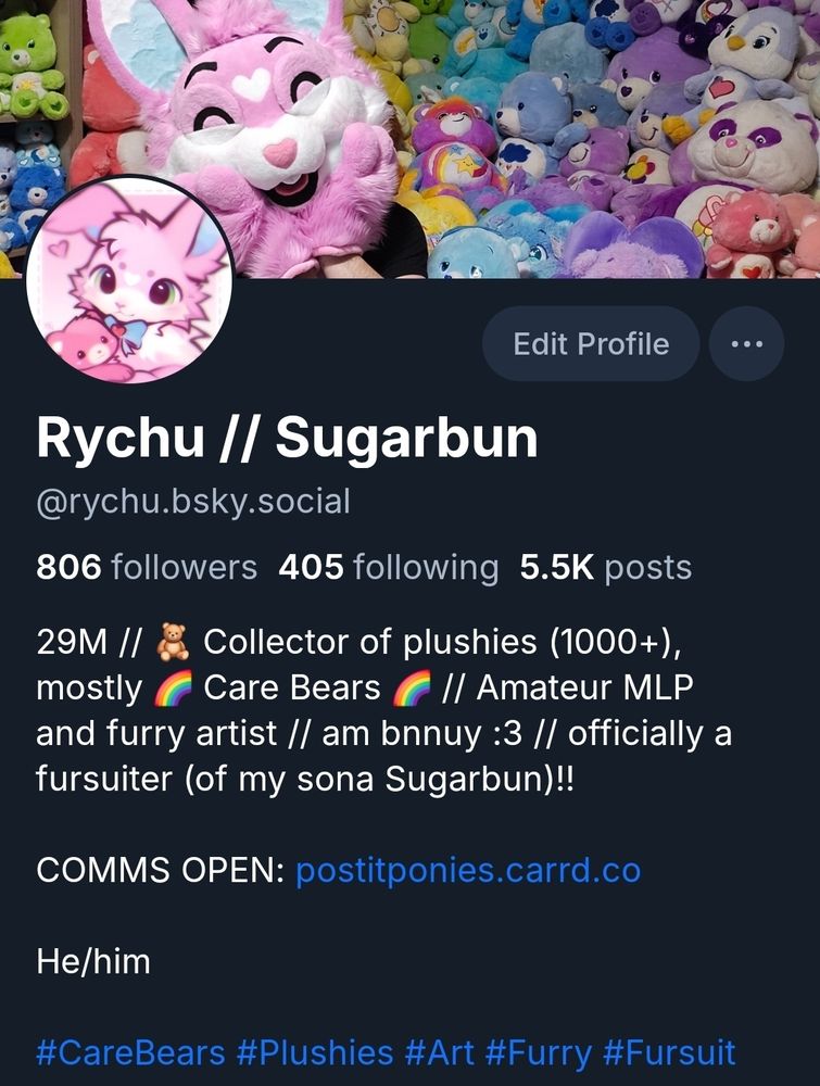 A screenshot of my bluesky profile showing 806 followers