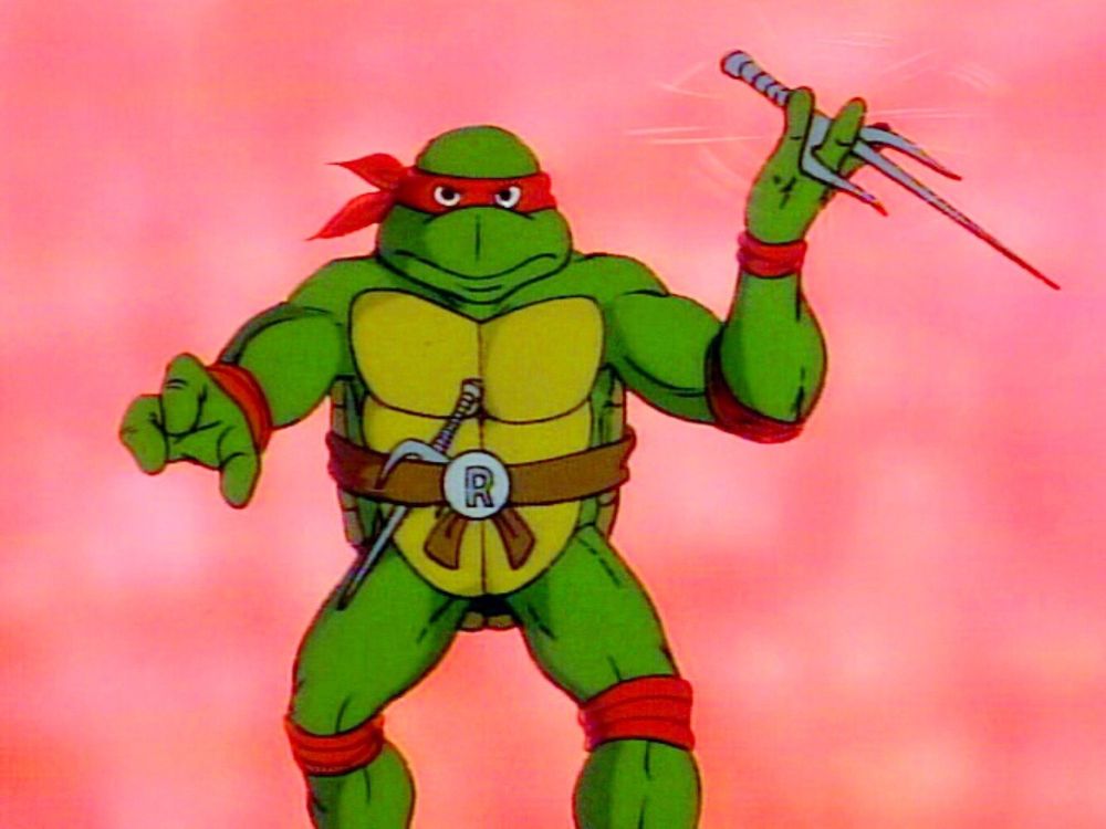 A picture of raphael from the 80s teenage mutant ninja turtles cartoon 