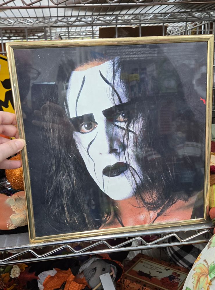 A framed photo of the wrestler Sting