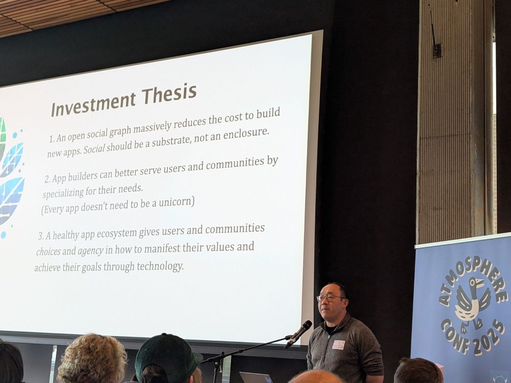Peter Wang speaking at ATmosphere Conf on the Skyseed Fund's investment thesis. 