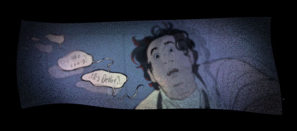 Sawyer Dearheart hovers above the viewer and looks down at them worriedly. He is quite blurry, whoever's eyes we are looking through seems to be barely conscious.