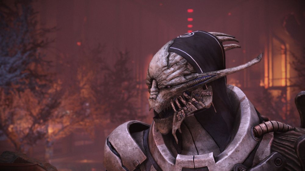 The game is set in a post-apocalyptic landscape, where the player character is visible through a first-person perspective. The character appears to be an augmented human, equipped with mechanical enhancements and wielding a futuristic weapon. There are holographic interfaces overlaying the scene, indicating the games interface elements.