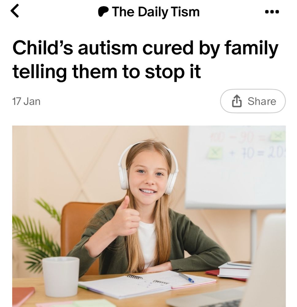 Child’s autism cured by family telling them to stop it 

Girl with headphones giving a thumbs up 