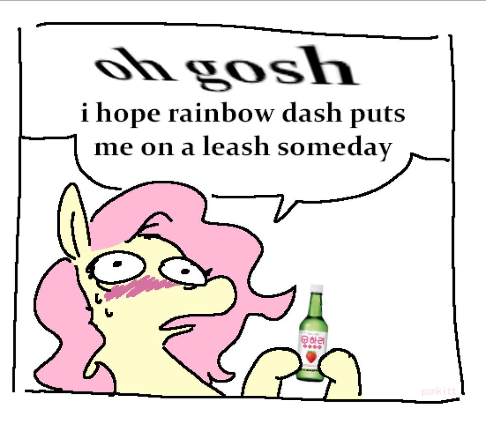 fluttershy, drunker: "oh GOSH i hope rainbow dash puts me on a leash someday"