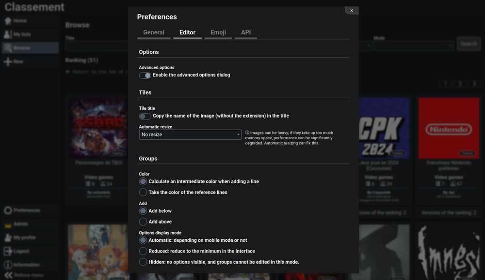 Classement.org : les préférences de l'éditeur de tierlist