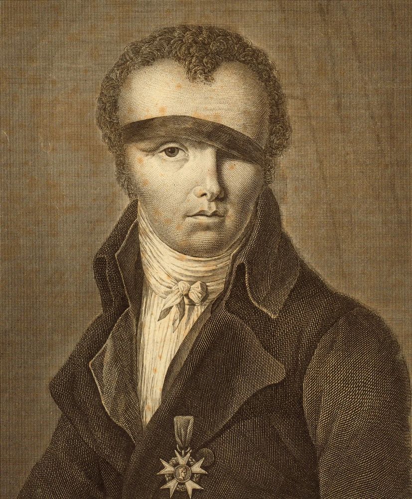 An illustration of Nicolas-Jacque Conte. He is wearing the eyepatch that became a distinguishing feature after he lost his left eye in an accident caused by an explosion of hydrogen gas. 
Image source: Britannica