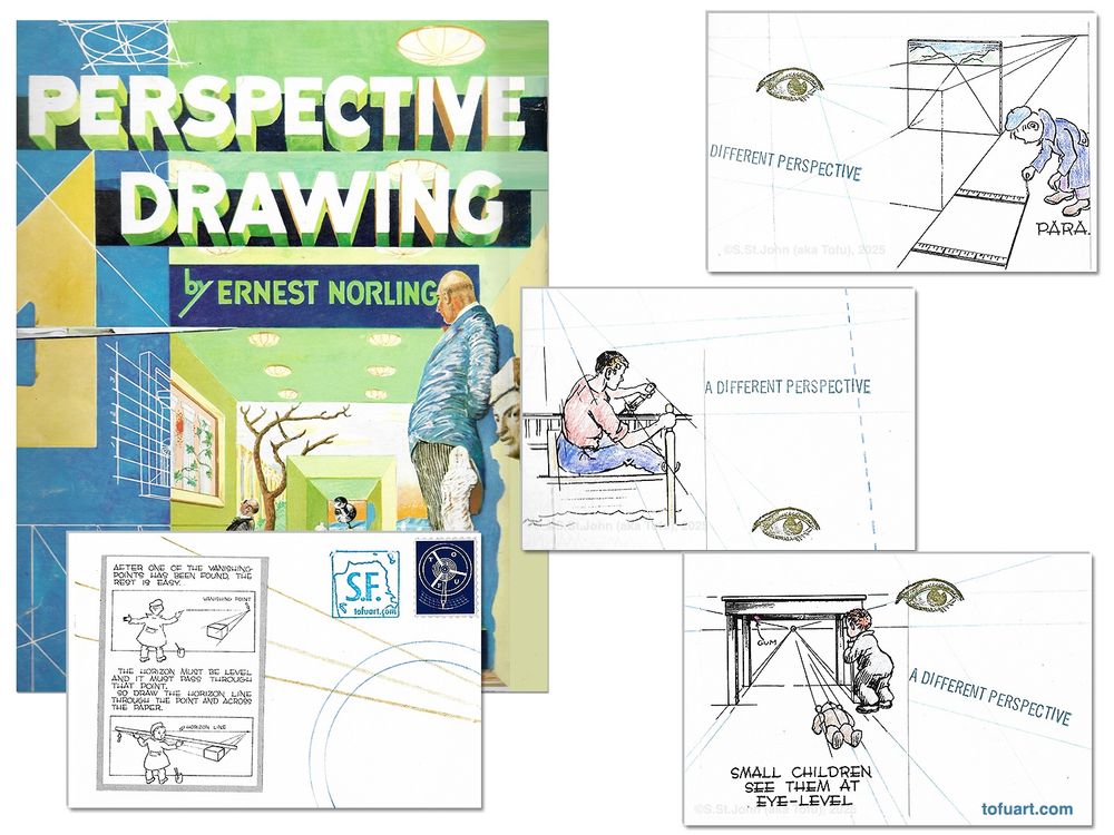 Series of mail art collages made from a book called Perspective Drawing 