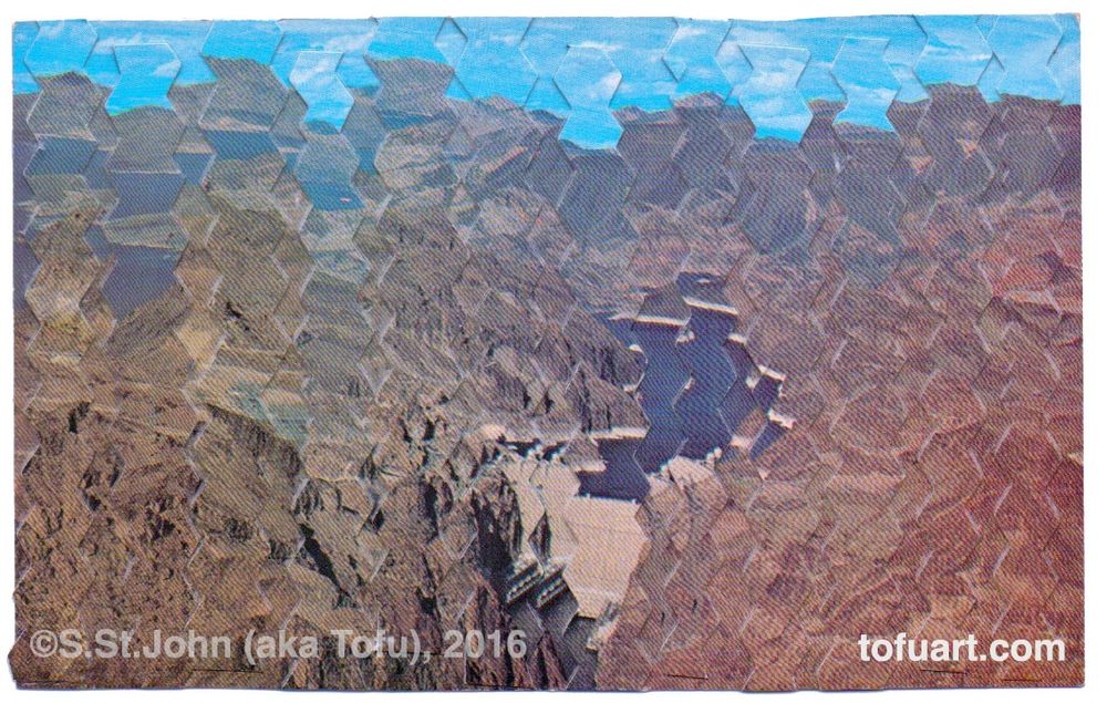Collage made of postcards of Hoover Dam.
