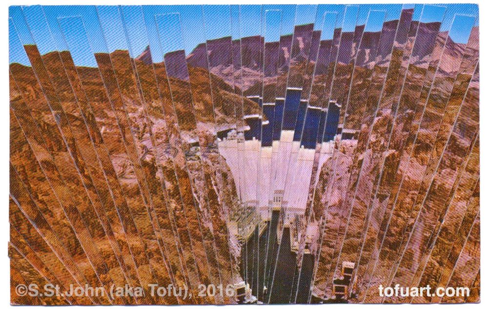 Collage made of postcards of Hoover Dam.