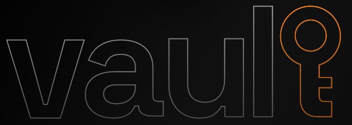 "vault" logomark, the t replaced with a key