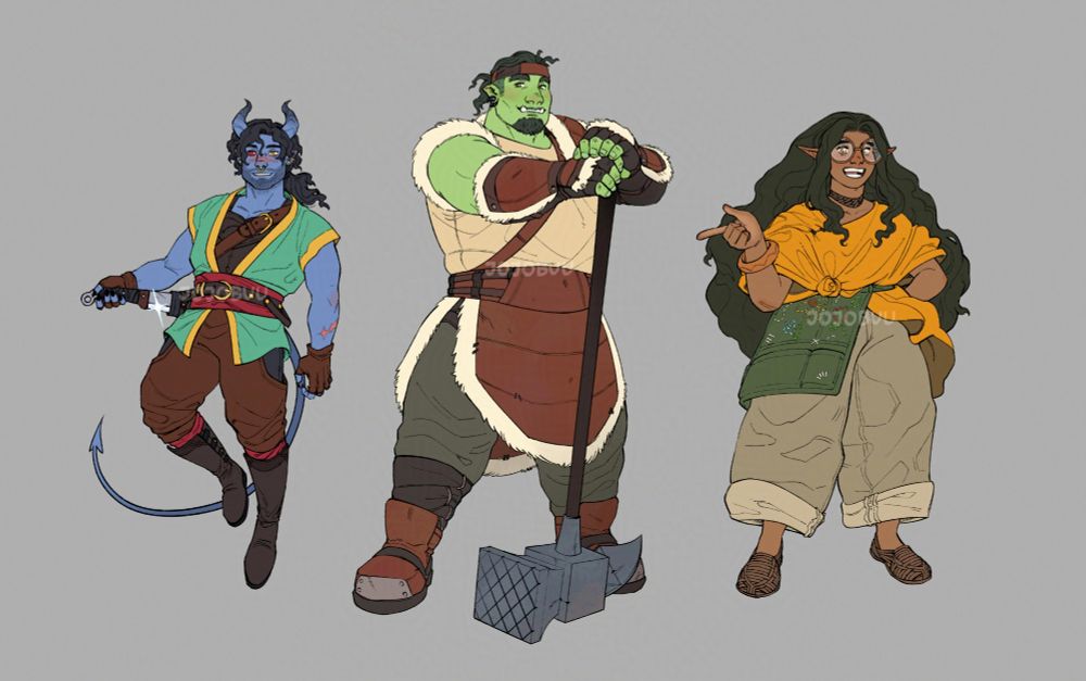 Examples of three fantasy-themed characters
