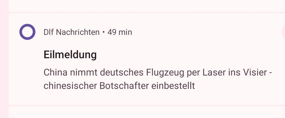 dlf eilmeldung "china nimmt deutsches flugzeug per laser ins visier - chinesischer botschafter einbestellt"