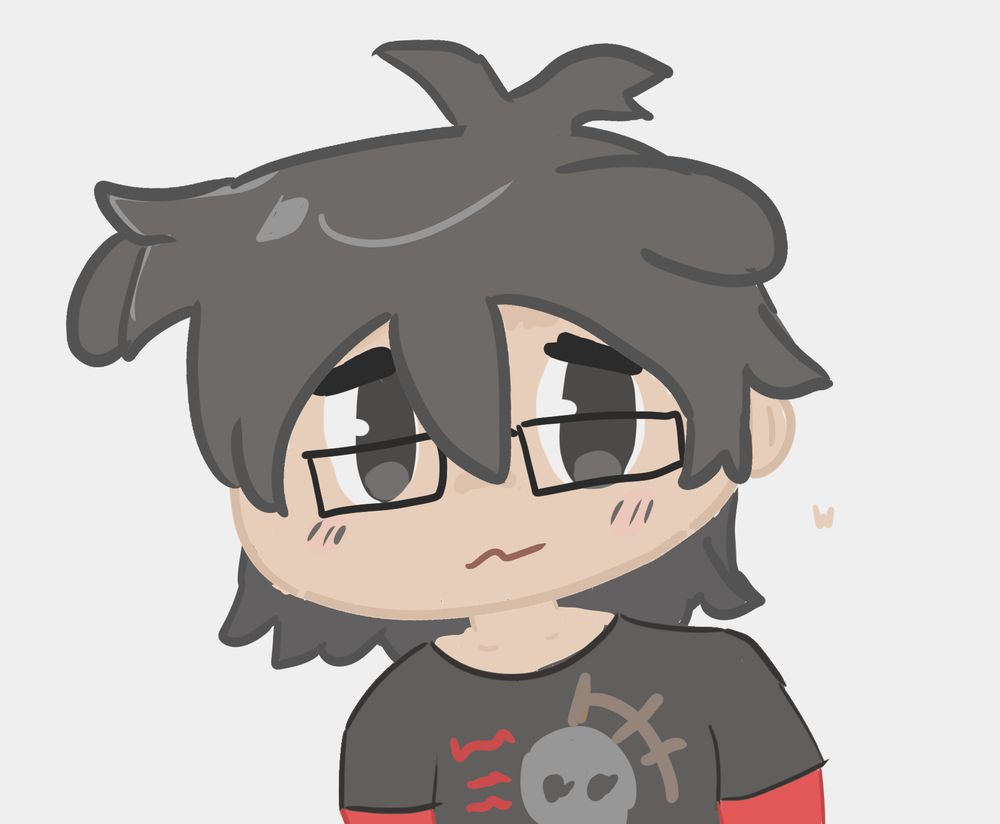 A drawing of Juno the puppy vtuber he has a pensive expression on his face 