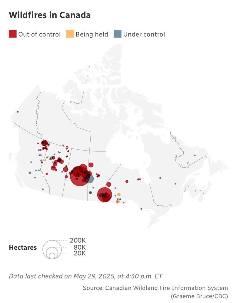 Map showing wildfires in Canada now, some near U.S. border