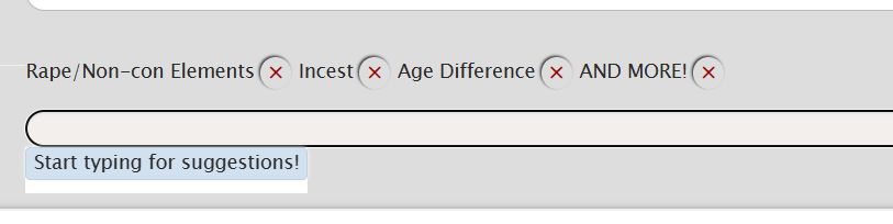 a list of taboo kink tags including noncon, incest, and age difference