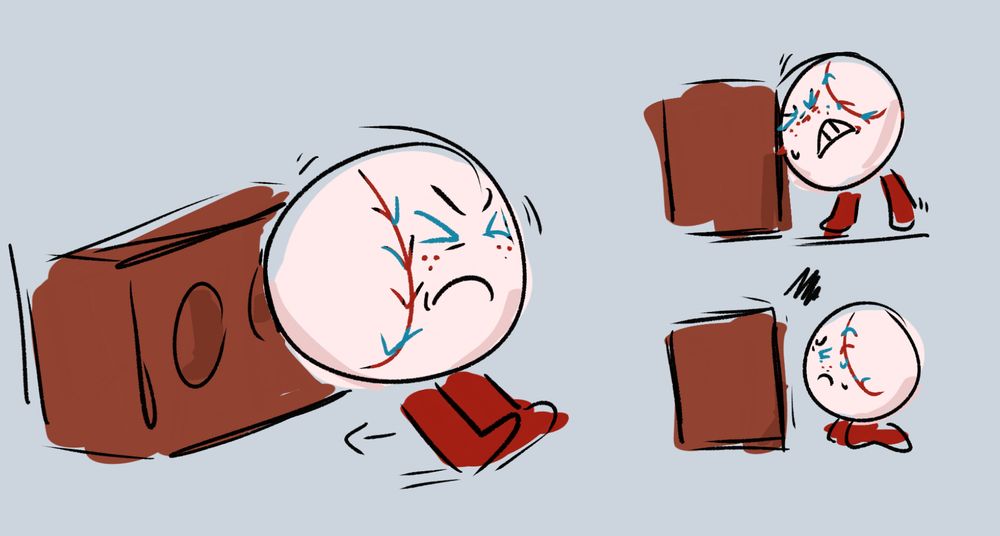 pendem0nium.rocks’ baseball design (inanimate insanity) attempting and struggling to push a brick