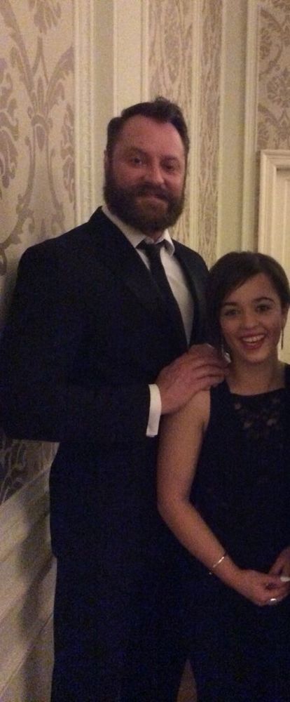 Me and Phoebe in evening attire 